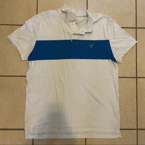 XL American Eagle White and Blue Polo (Slim Fit)